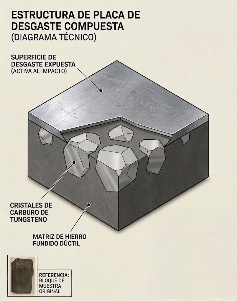 Estructura de placa antidesgaste Icomet con carburo de tungsteno
